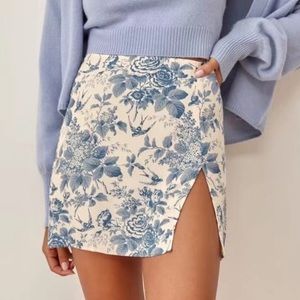 Reformation Blue Floral Skirt